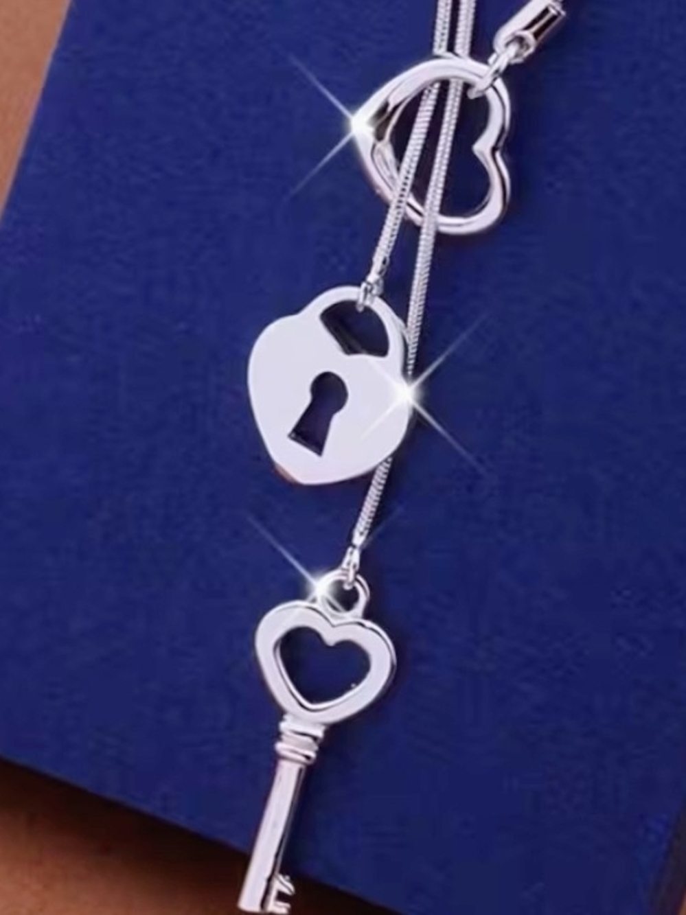 Silver Heart Key & Lock Pendant Necklace